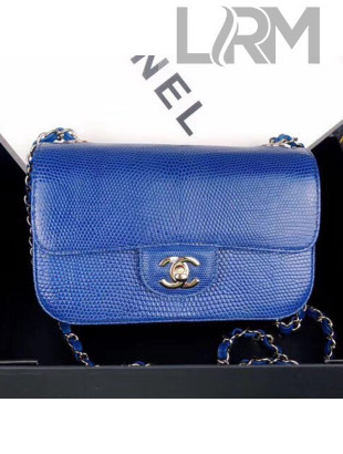 Chanel Small Lizard Skin Classic Flap Bag Blue 2019