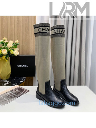 Chanel Knit Stretch Sock High Boots 20102003 Gray/Black 2020