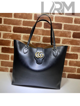 Gucci Leather Tote Bag with Double G 649577 Black 2021