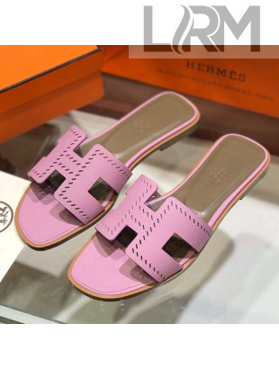 Hermes Santorini Epsom Calfskin Cut-out Classic H Flat Slide Sandals Pink 2021 05