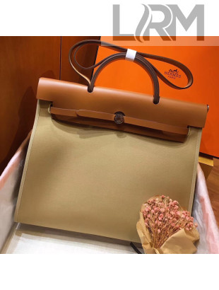 Hermes Original Leather And Canvas Large Herbag Handbag 39cm Khaki/Brown 2019