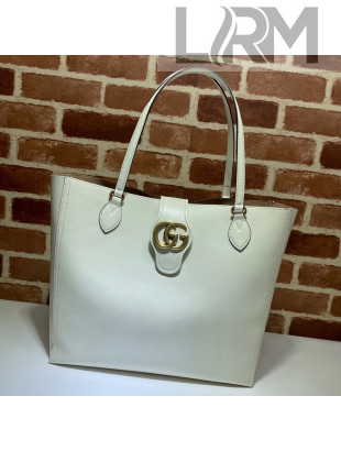Gucci Leather Tote Bag with Double G 649577 White 2021