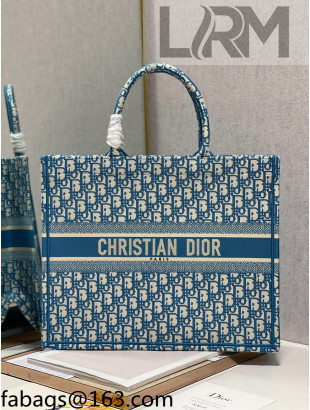 Dior Large Book Tote Bag in Ocean Blue Oblique Embroidery 2021