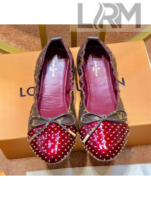 Louis Vuitton Monogram Canvas and Studded Patent Leather Flat Ballerinas Burgundy 2019