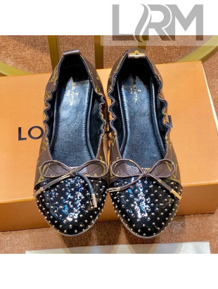 Louis Vuitton Monogram Canvas and Studded Patent Leather Flat Ballerinas Black 2019