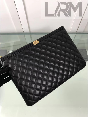 Chanel Quiltted Lambskin Large Boy Pouch A84407 Black/Gold 2019