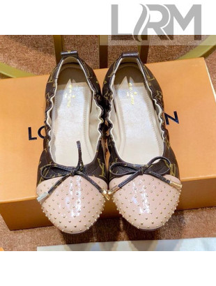 Louis Vuitton Monogram Canvas and Studded Patent Leather Flat Ballerinas Nude 2019