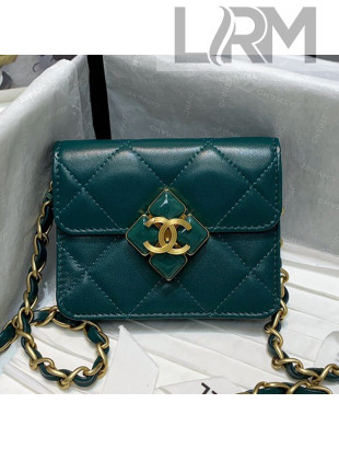 Chanel Leather Flap Coin Purse Wallet with Chain WOC and Plexi & Gold-Tone Metal Green 2021