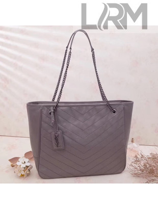 Saint Laurent Large Niki Shopping Bag in Vintage Leather 504867 Grey 2018