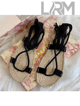 Dior Diorexpress Embroidered and Woven Cotton Sandal Black 2020