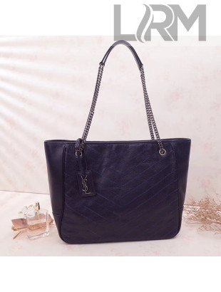 Saint Laurent Large Niki Shopping Bag in Vintage Leather 504867 Blue 2018