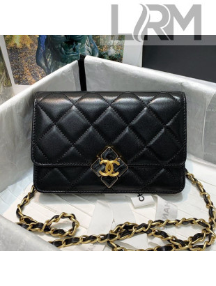 Chanel Leather Wallet on Chain WOC with Plexi & Gold-Tone Metal AP2260 Black 2021