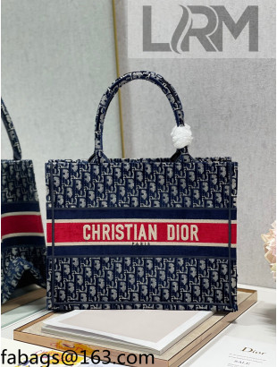 Dior Medium Book Tote Bag in Blue Velvet Cannage Embroidery 2021
