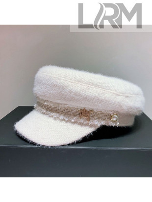 Dior Mink Fur Hat with Tweed Strap Charm White 2020