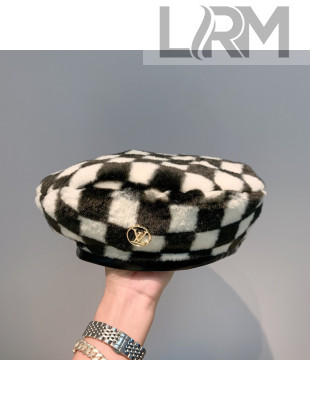 Louis Vuitton Check Fur Beret Hat Black 2021 1105124