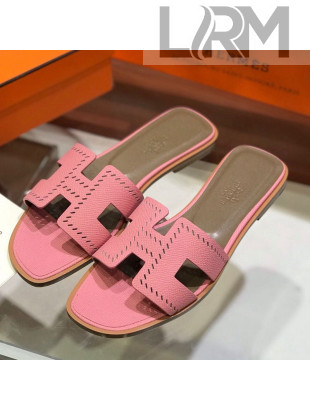 Hermes Santorini Epsom Calfskin Cut-out Classic H Flat Slide Sandals Pink 2021 10