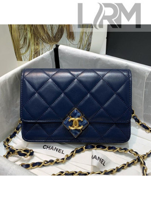 Chanel Leather Wallet on Chain WOC with Plexi & Gold-Tone Metal AP2260 Navy Blue 2021