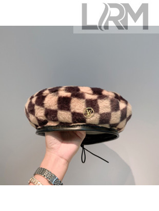 Louis Vuitton Check Fur Beret Hat Brown 2021 1105123
