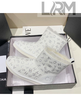 Chanel Crystal CHANEL Letter Allover Short Boots White 2020