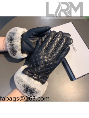 Chanel Lambskin and Rabbit Fur Gloves with Bow Black 2021 03