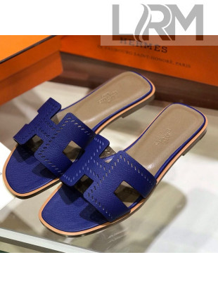 Hermes Santorini Epsom Calfskin Cut-out Classic H Flat Slide Sandals Blue 2021 11