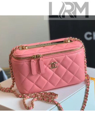 Chanel Quilted Lambskin Classic Box with Chain Vanity Case Bag AP1472 Pink 2020