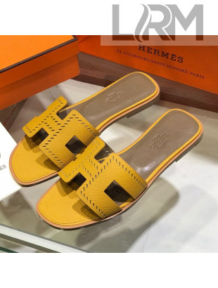 Hermes Santorini Epsom Calfskin Cut-out Classic H Flat Slide Sandals Yellow 2021 12