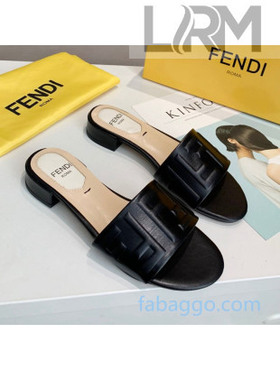 Fendi FF Leather Slide Sandals Black 2020