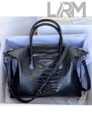 Givenchy Small Antigona Soft Bag in Crocodile Effect Leather Black 2020