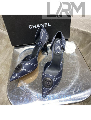 Chanel Vintage Signature Silk Pumps with Circle CC Charm 70mm 20101904 Navy Blue 2020