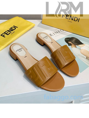 Fendi FF Leather Slide Sandals Brown 2020