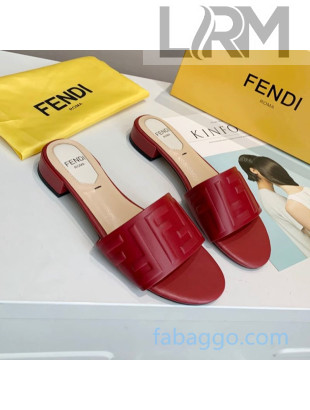 Fendi FF Leather Slide Sandals Red 2020