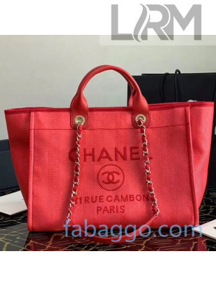 Chanel Deauville Mixed Fibers Large Shopping Bag A66941 Red 2020