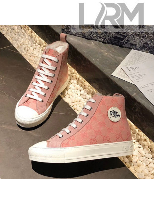 Gucci x Dior GG Canvas Short Sneaker Boots with Logo Patch Pink 2020