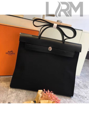 Hermes Original Leather And Canvas Large Herbag Handbag 39cm All Black 2019