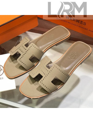 Hermes Santorini Epsom Calfskin Cut-out Classic H Flat Slide Sandals Grey 2021 15