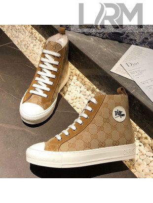 Gucci x Dior GG Canvas Short Sneaker Boots with Logo Patch Brown 2020