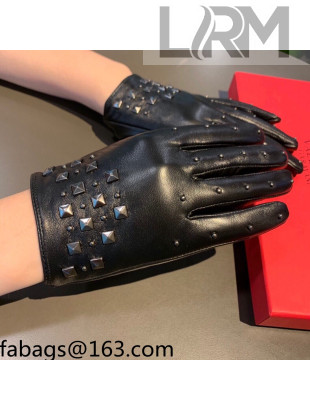 Valentino Rockstud Lambskin and Cashmere Gloves Black 2021 08