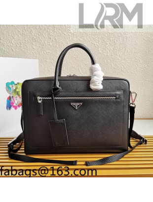 Prada Men's Saffiano Leather Business Briefcase Bag 2VE016 Black 2021