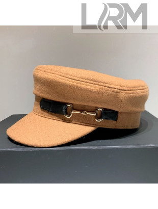 Gucci Wool Hat with Horsebit Charm Camel Brown 2020