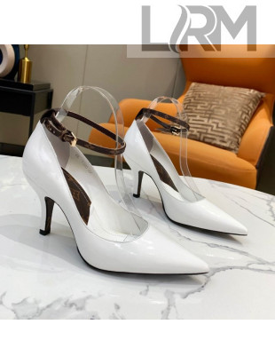 Louis Vuitton Attitude Glazed Leather Pumps 8.5cm with Ankle Strap White 2021