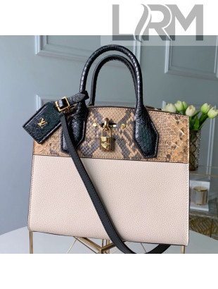 Louis Vuitton Python Leather City Steamer PM Top Handle Bag N95975 White 2019