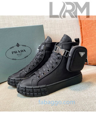 Prada Wheel Re-Nylon Gabardine High-top Sneakers with Pouch Black 2020