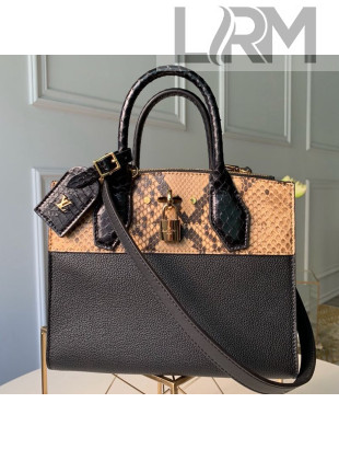 Louis Vuitton Python Leather City Steamer PM Top Handle Bag N96097 Black 2019