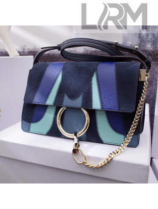 Chloe Small Faye Shoulder Bag in Small Grain Lambskin With Smooth & Suede Calfskin Patchwork Blue 2017