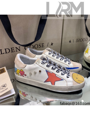 Golden Goose Super-Star Sneakers in White Leather with Graffiti 2021