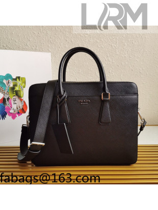 Prada Men's Saffiano Leather Business Briefcase Bag 2VE366 Black 2021