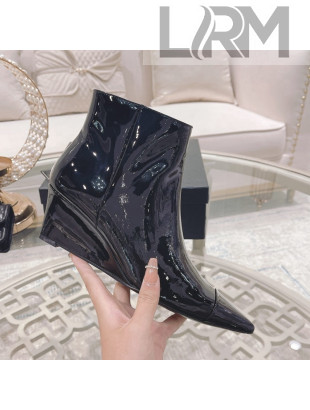 Chanel Patent Leather Wedge Ankle Boots 7.5cm Black 2021