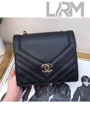 Chanel Chevron Calfskin Chain Flap Bag AS0025 Black 2019