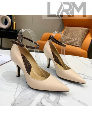 Louis Vuitton Attitude Glazed Leather Pumps 8.5cm with Ankle Strap Nude 2021